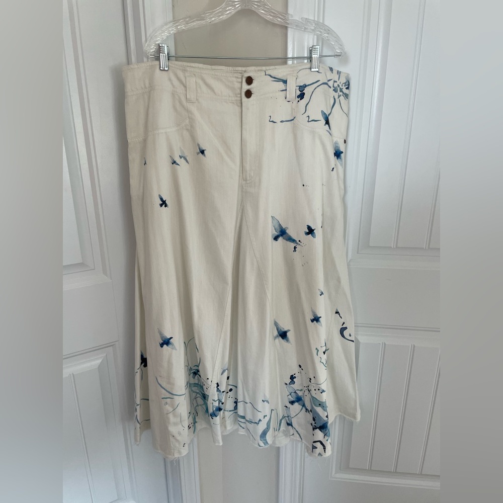 Pilcro White and Blue Artistic A-Line Skirt
